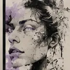 Ink portrait with violet wash