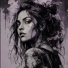 Ink portrait in violet tones