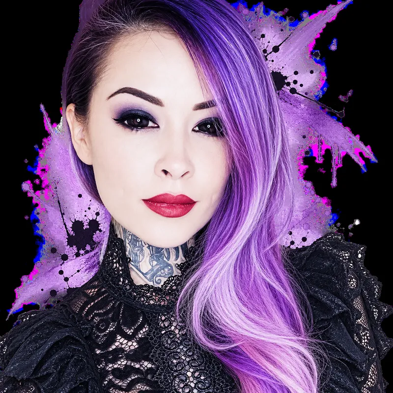 Cybil Souza with violet ink splashes
